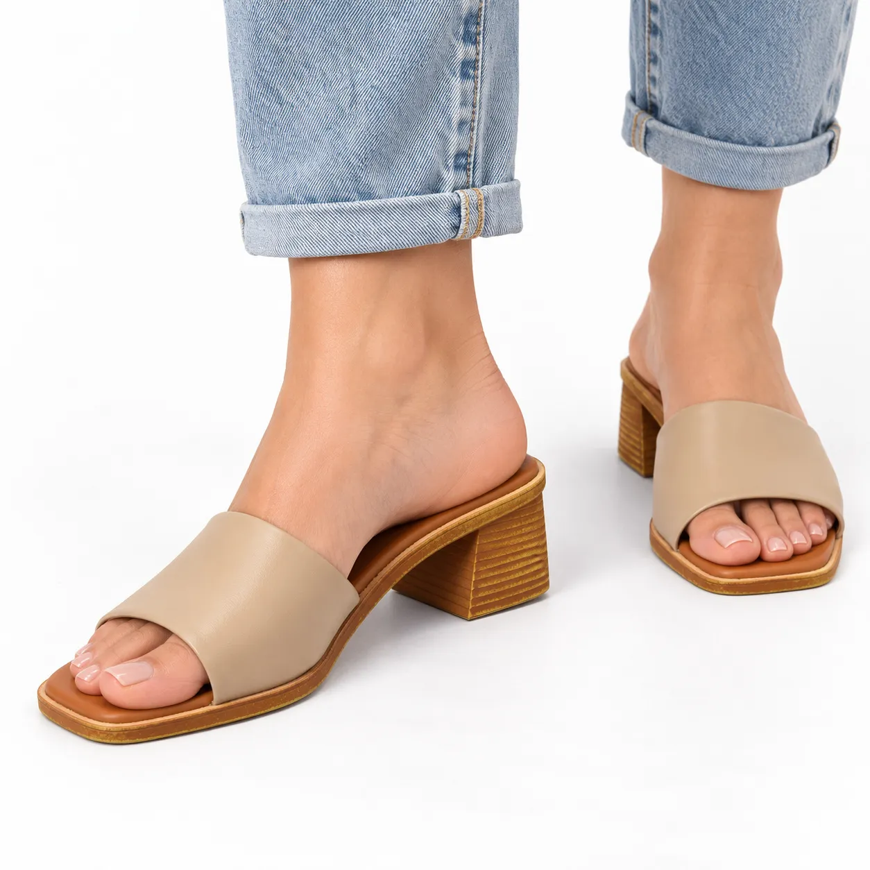 Sandale a demi talon pour femme 500-25 beige
